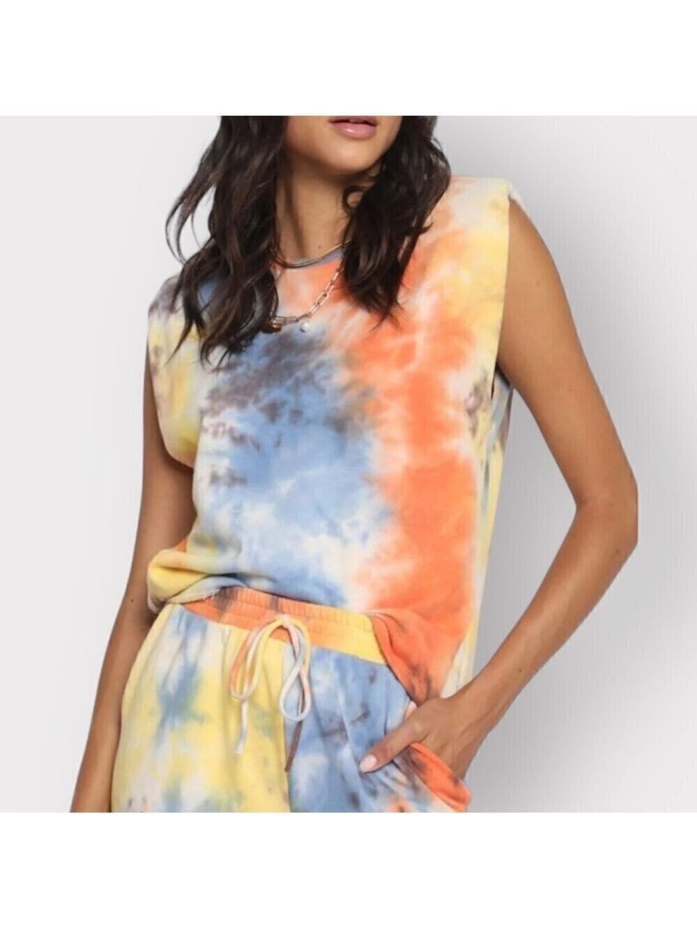 Know.One.Cares NEW Womens Medium Knit French Terry Tie-Dye Sleeveless Shirt Top
